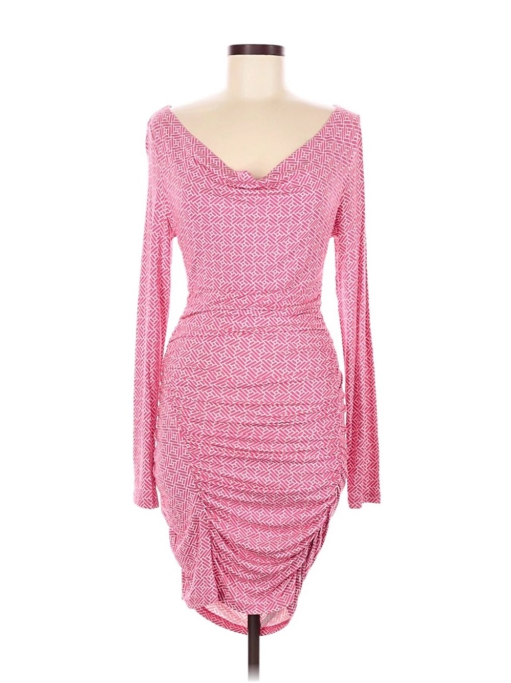 Tart Pink Long-Sleeve Ruched Cowl Neck Dress